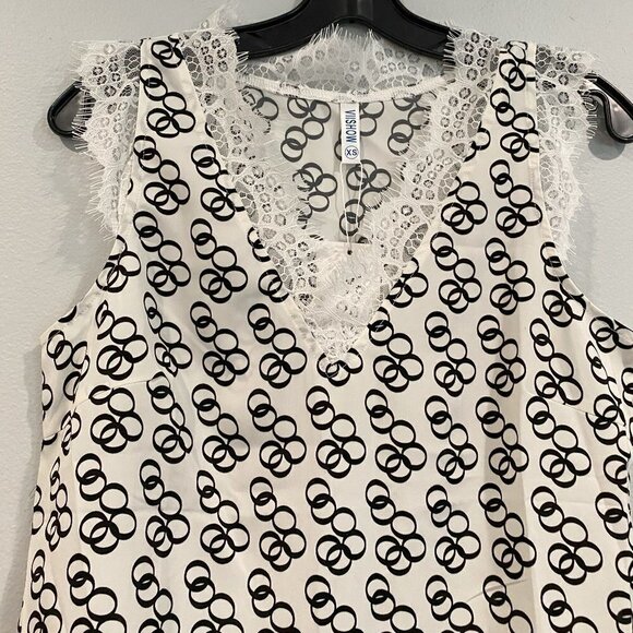 VIIShow Black and White Patterned Tank Top Blouse - Size XS - Picture 3 of 5